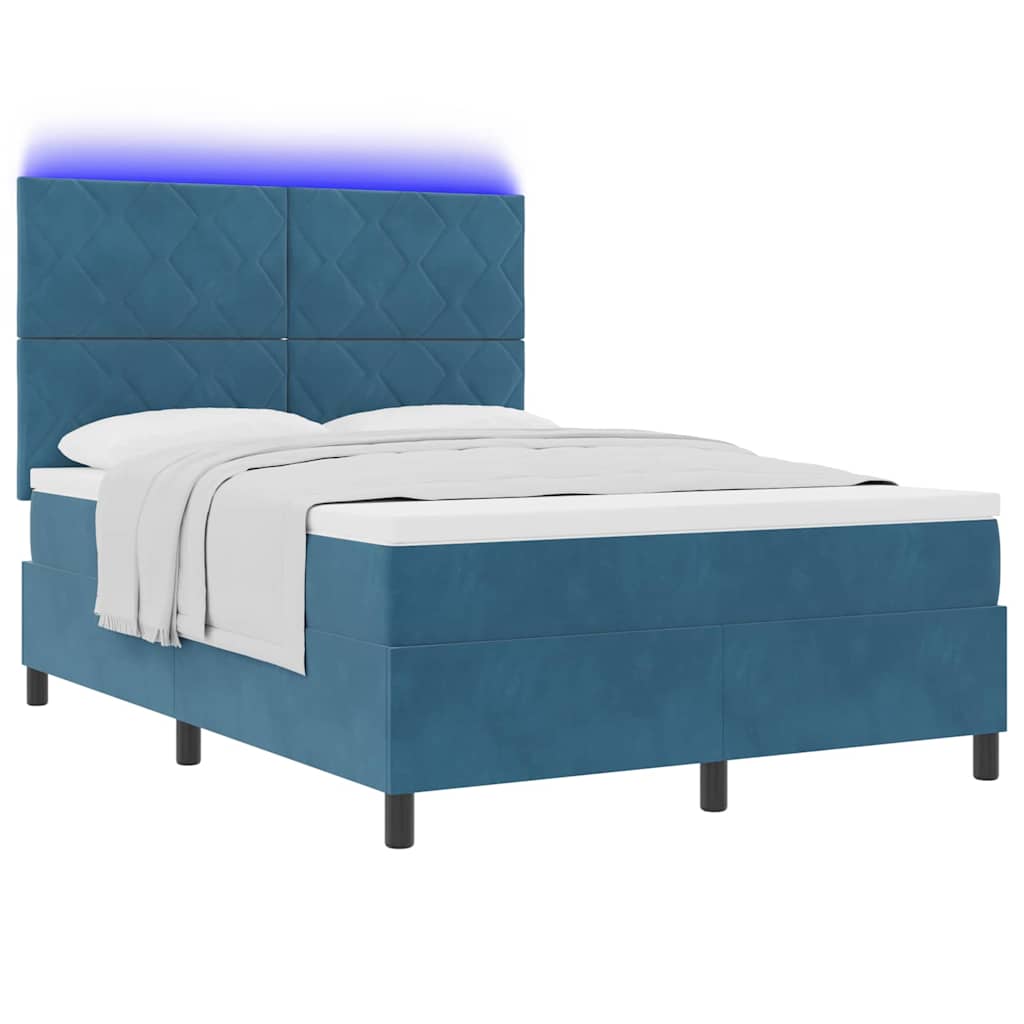 Lit à ressort LED Bleu foncé 140 x 200 cm Velours