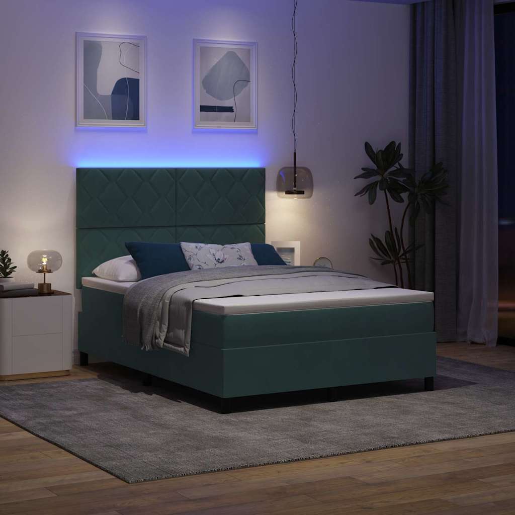 Lit à ressort LED avec matelas Vert foncé 160 x 200 cm tissu - XIOS