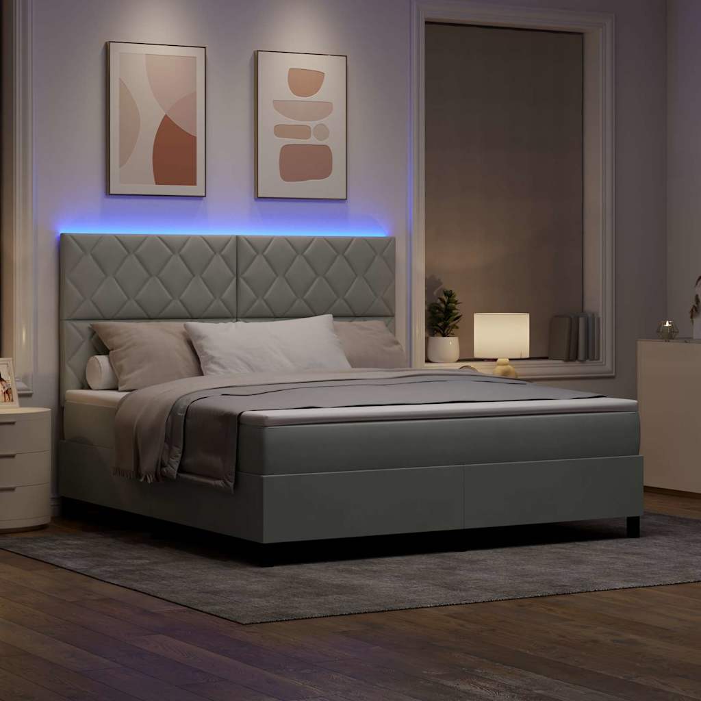 Lit à ressort LED avec matelas Gris clair 180 x 200 cm tissu