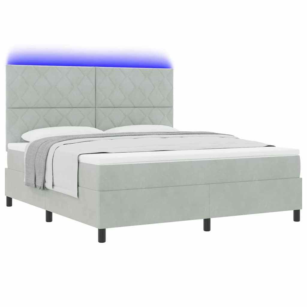 Lit à ressort LED avec matelas Gris clair 180 x 200 cm tissu