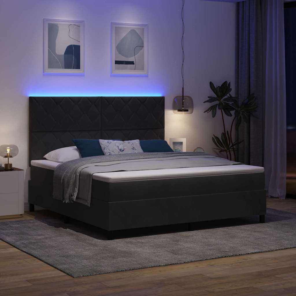 Lit à ressort LED avec matelas Noir 180 x 200 cm tissu