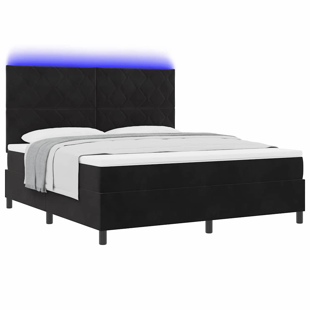 Lit à ressort LED avec matelas Noir 180 x 200 cm tissu