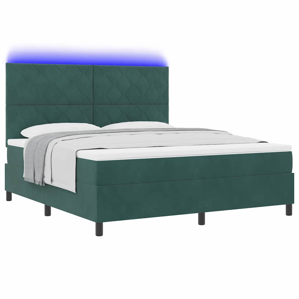 Lit à ressort LED avec matelas Vert foncé 180 x 200 cm tissu