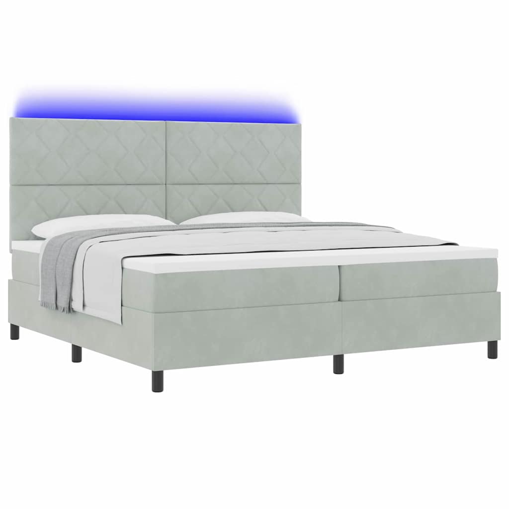 Lit à ressorts avec matelas Gris clair 200 x 200 cm Velours - XIOS