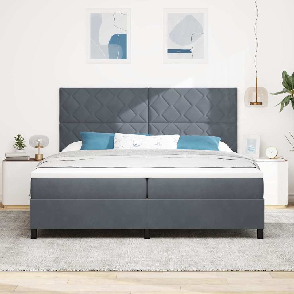 Lit à ressorts avec matelas Gris foncé 200 x 200 cm Velours - XIOS