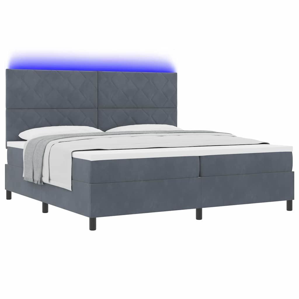Lit à ressorts avec matelas Gris foncé 200 x 200 cm Velours - XIOS