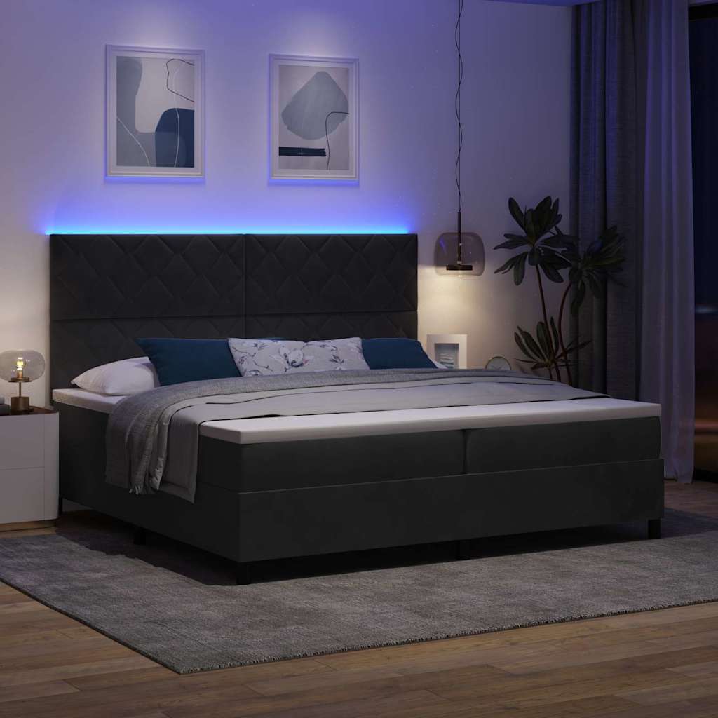 Lit à ressorts avec matelas Noir 200 x 200 cm Velours - XIOS
