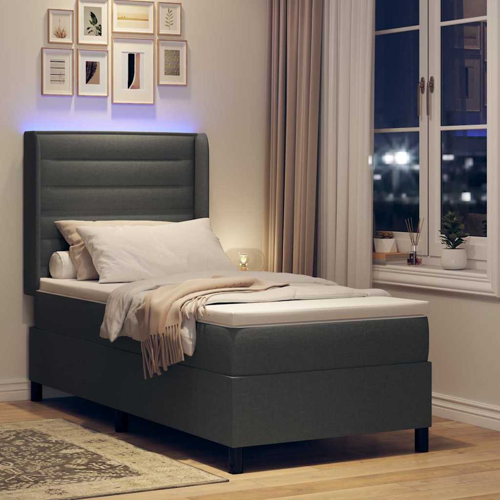 Lit à ressort LED avec matelas Gris foncé 90 x 200 cm tissu - XIOS