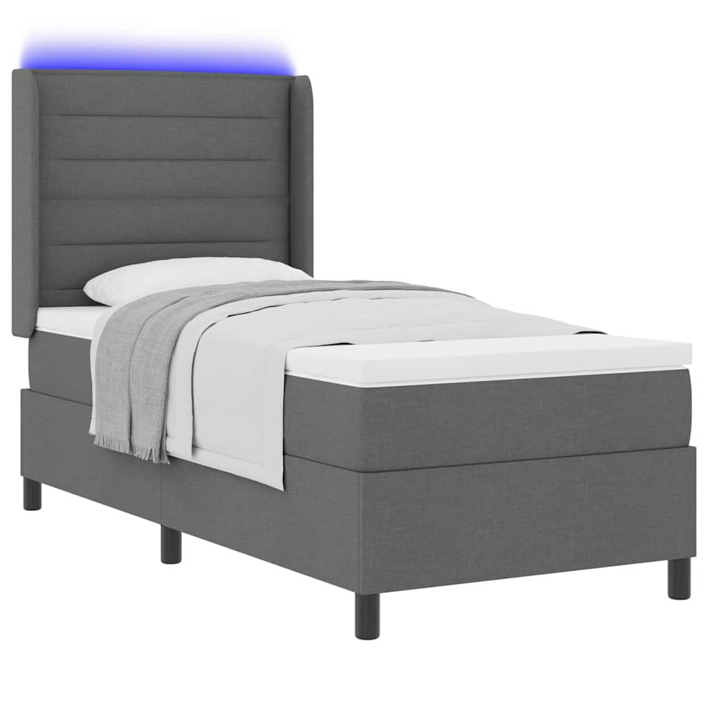 Lit à ressort LED avec matelas Gris foncé 90 x 200 cm tissu - XIOS