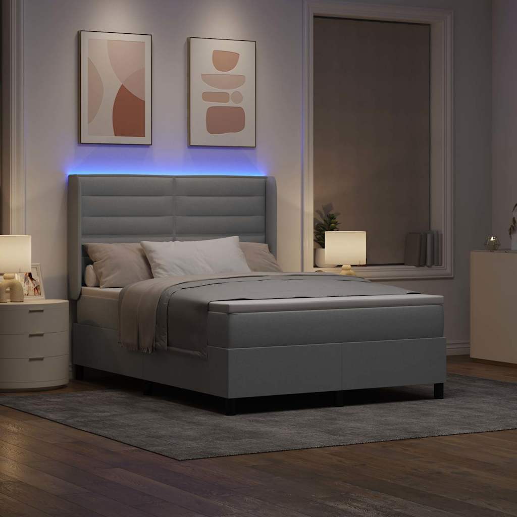 Lit à ressort LED avec matelas Gris clair 140 x 190 cm tissu