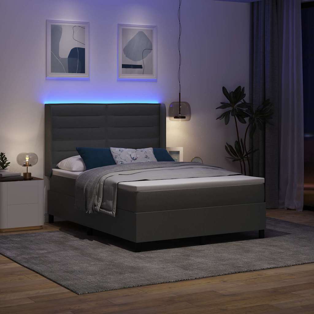 Lit à ressort LED avec matelas Gris foncé 140 x 190 cm tissu - XIOS
