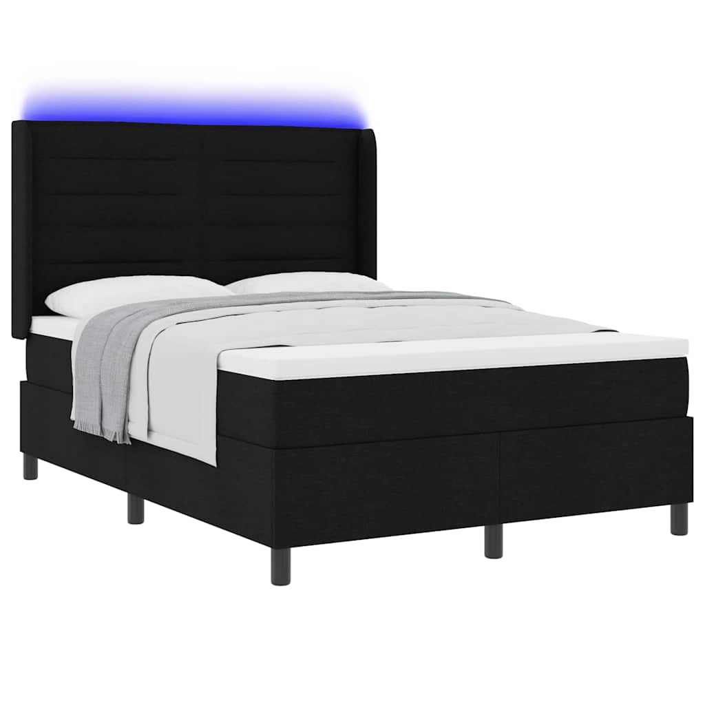 Lit à ressort LED avec matelas Noir 140 x 190 cm tissu - XIOS