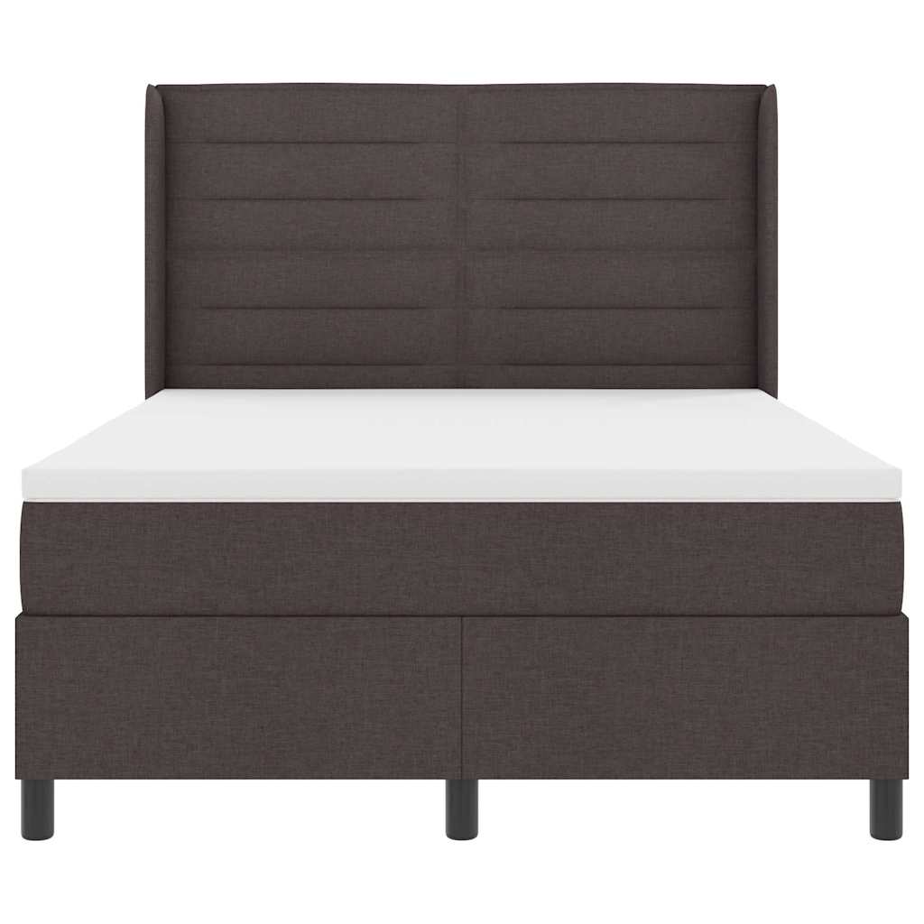 Lit à ressort LED avec matelas Marron foncé 140 x 190 cm tissu