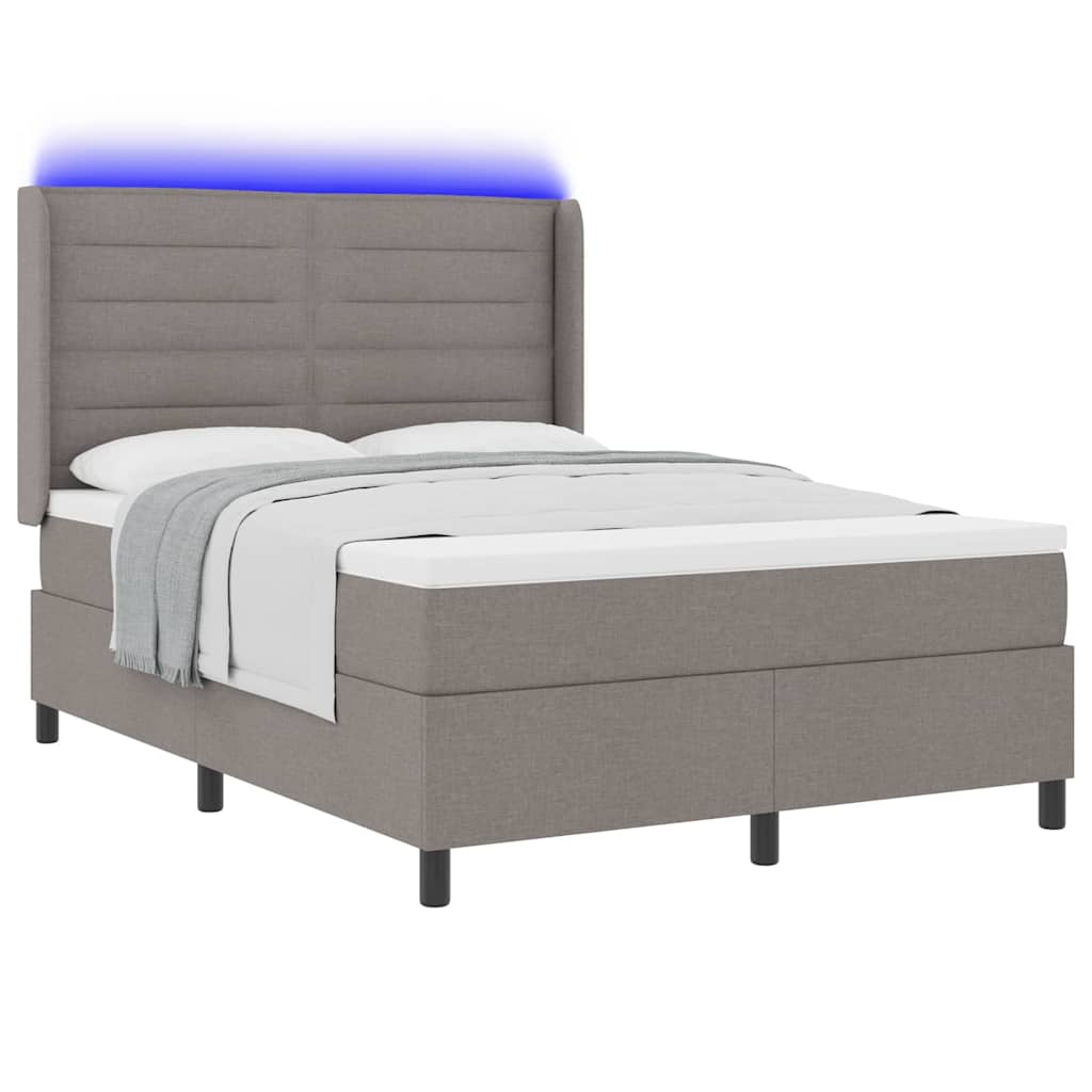 Lit à ressort LED avec matelas Taupe 140 x 190 cm tissu - XIOS