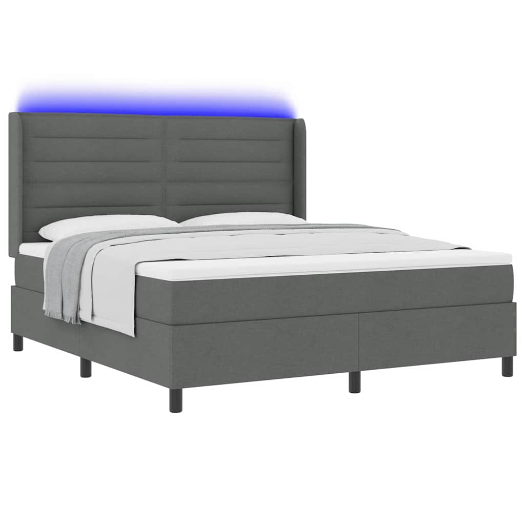 Lit à ressort LED avec matelas Gris foncé 180 x 200 cm tissu - XIOS