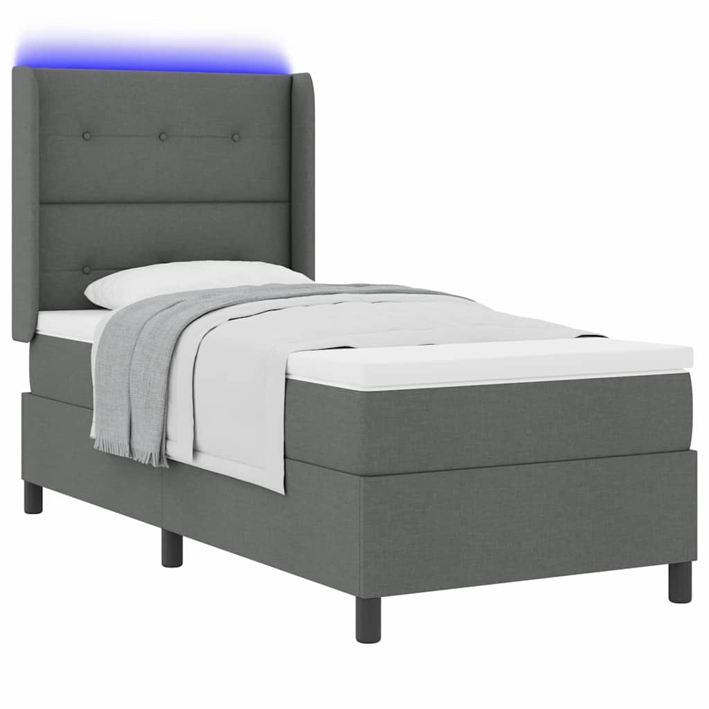 Lit à ressort LED avec tête de lit Gris foncé 90 x 190 cm tissu