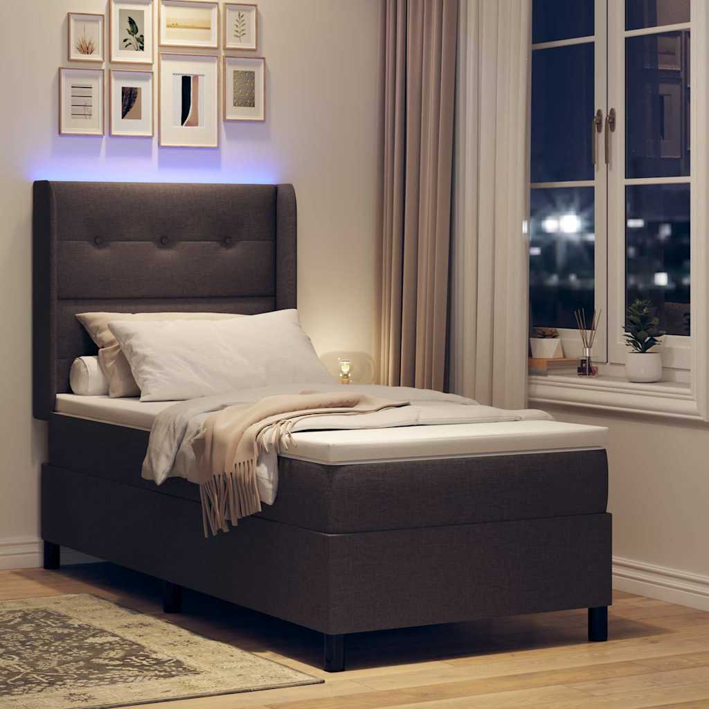 Lit à ressort LED Marron foncé 100 x 200 cm tissu