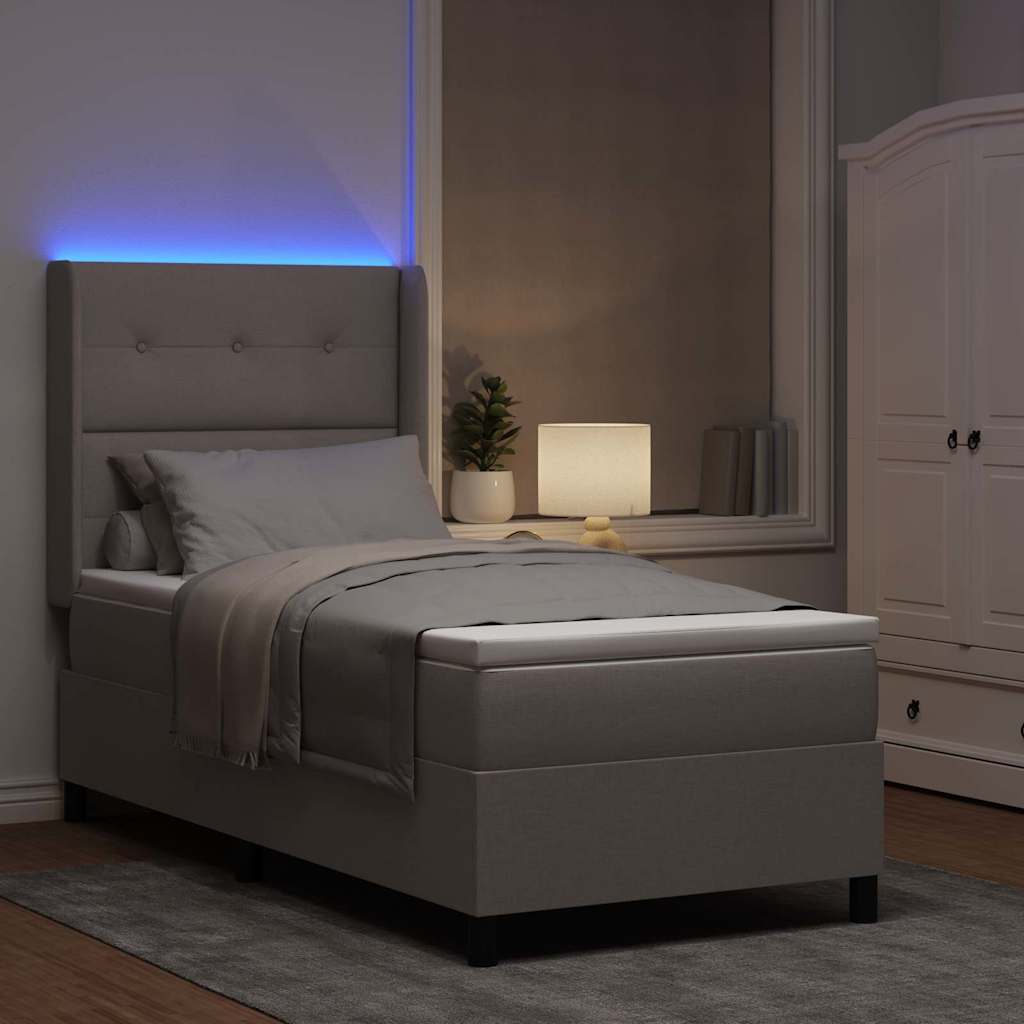 Lit à ressort LED avec tête de lit Taupe 100 x 200 cm tissu