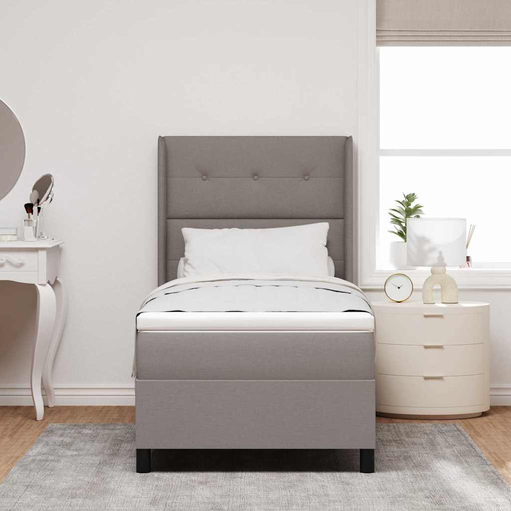 Lit à ressort LED avec tête de lit Taupe 100 x 200 cm tissu