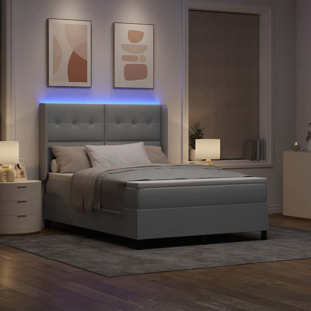 Lit à ressort LED avec matelas Gris clair 140 x 190 cm tissu - XIOS