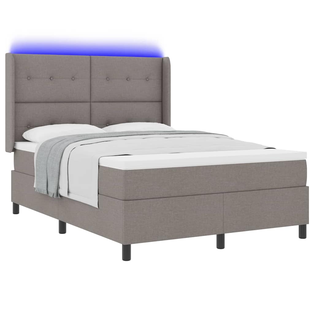 Lit à ressort LED avec tête de lit Taupe 140 x 190 cm tissu