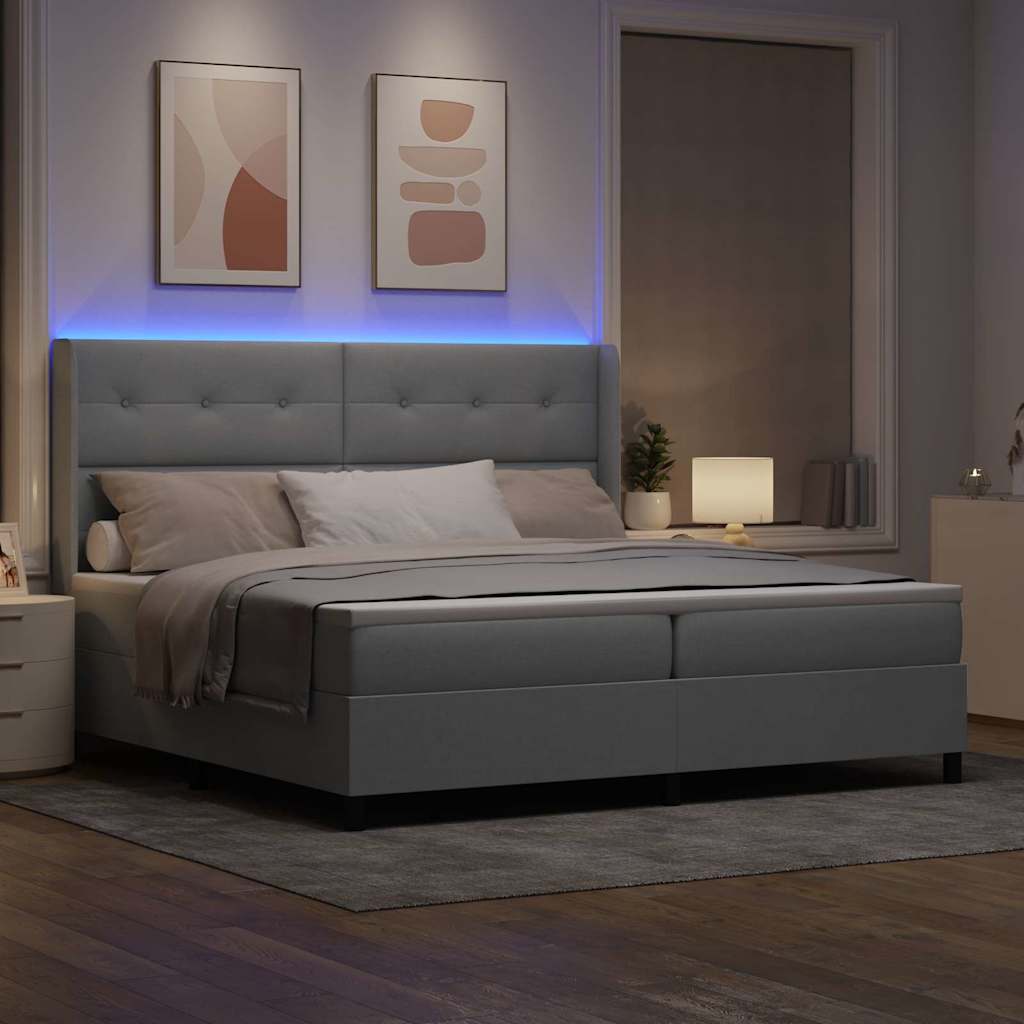 Lit à ressorts avec matelas Gris clair 200 x 200 cm tissu - XIOS