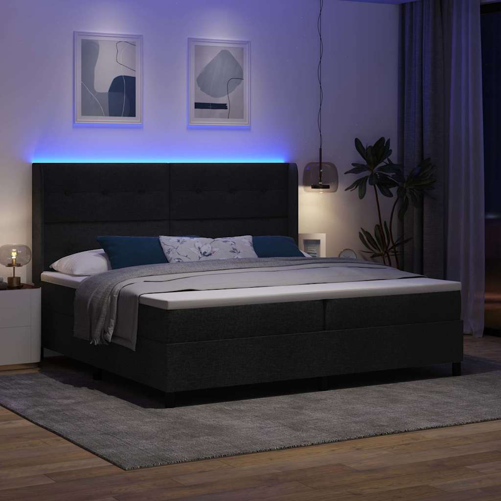 Lit à ressorts avec matelas Noir 200 x 200 cm tissu - XIOS