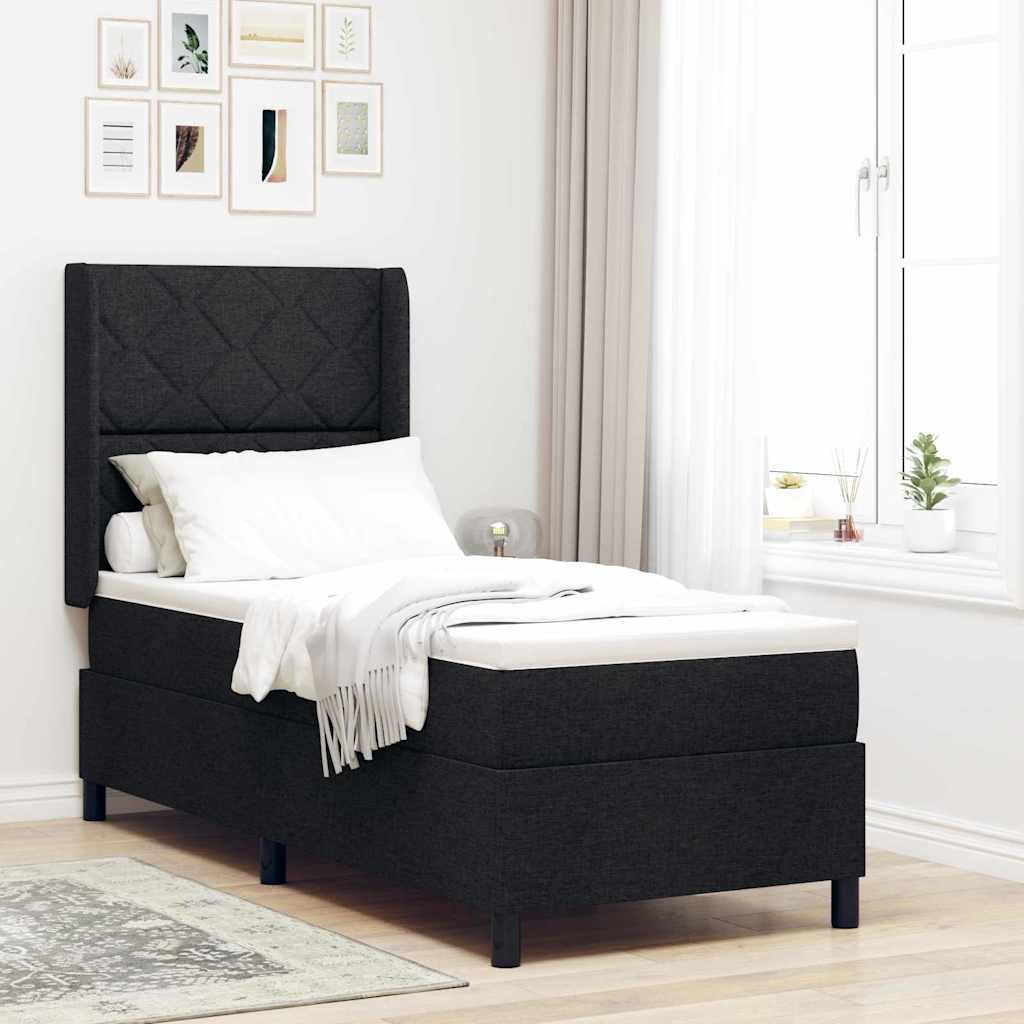 Lit à ressort LED avec tête de lit Noir 80 x 200 cm tissu
