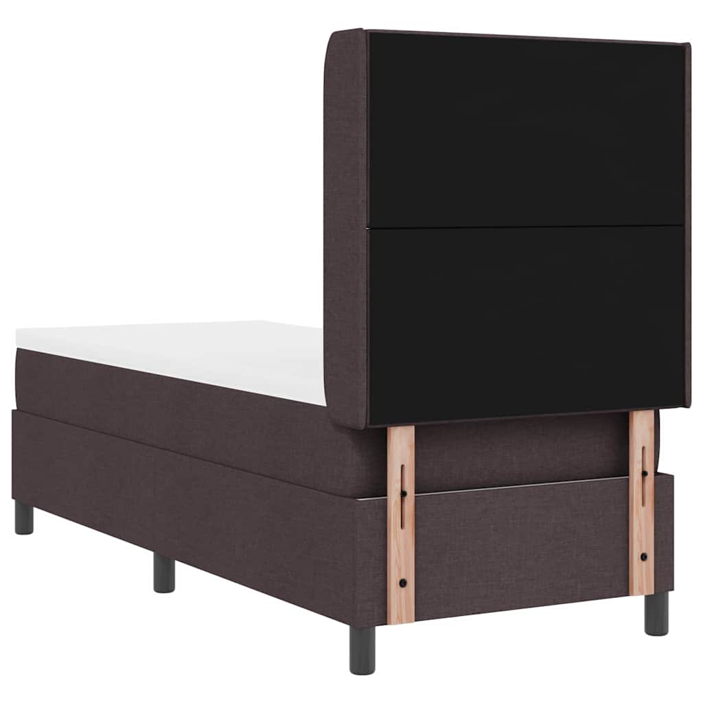 Lit à ressort LED avec coussin Marron foncé 80 x 200 cm tissu