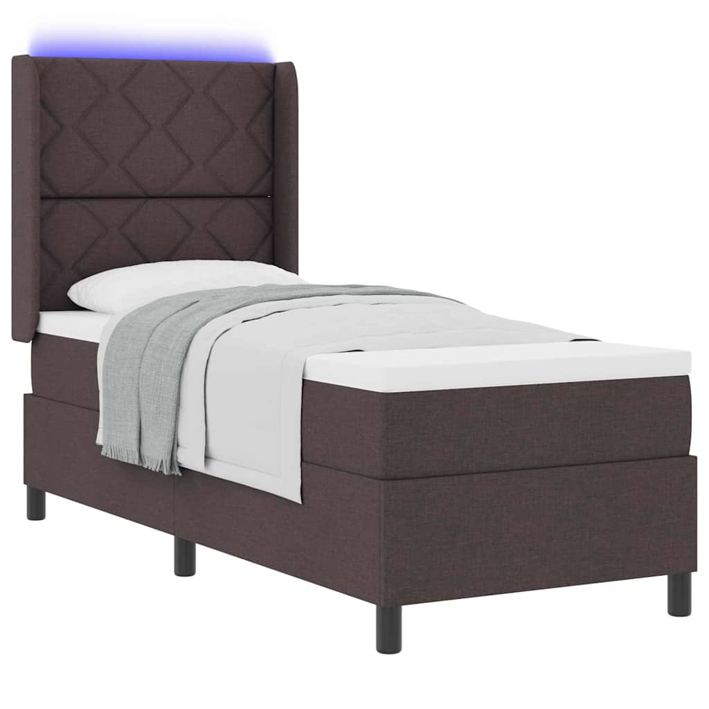 Lit à ressort LED avec coussin Marron foncé 80 x 200 cm tissu