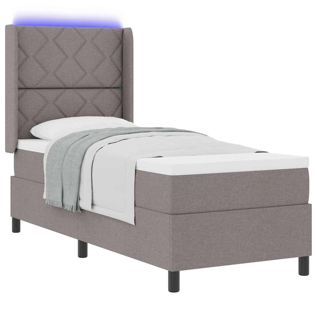 Lit à ressort LED avec tête de lit Taupe 80 x 200 cm tissu
