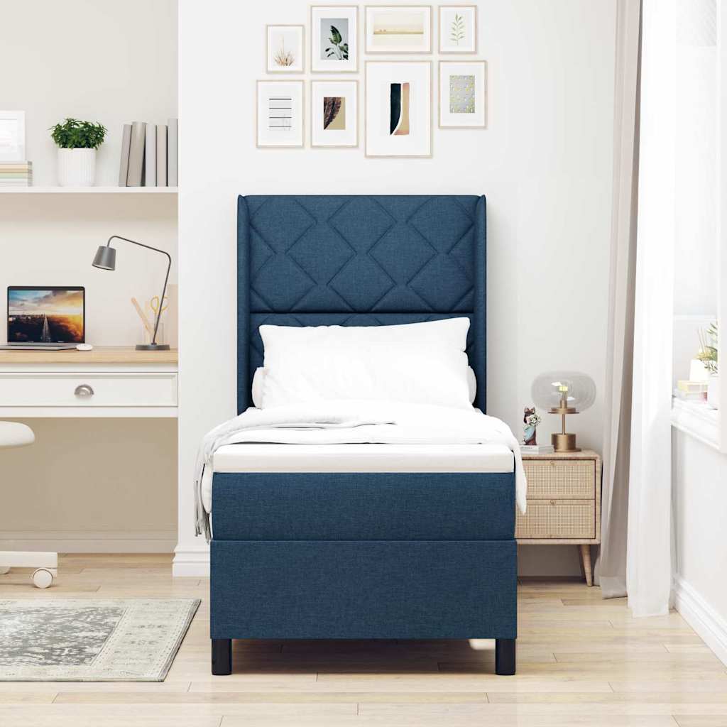 Lit à ressorts avec matelas Bleu 80 x 200 cm tissu - XIOS