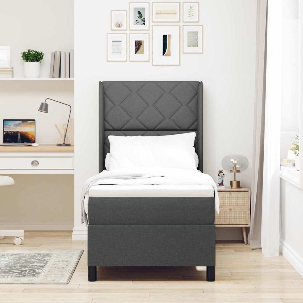 Lit à ressort LED avec tête de lit Gris foncé 90 x 190 cm tissu