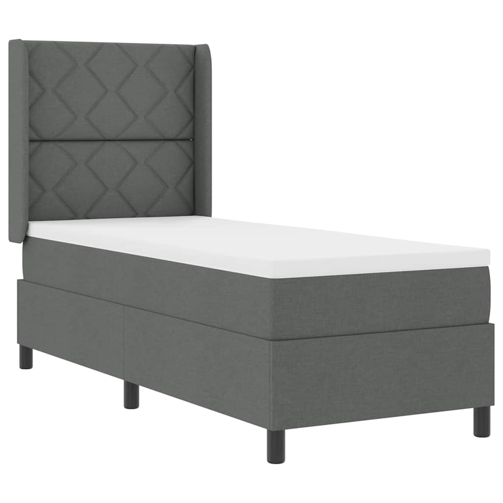 Lit à ressort LED avec tête de lit Gris foncé 90 x 190 cm tissu
