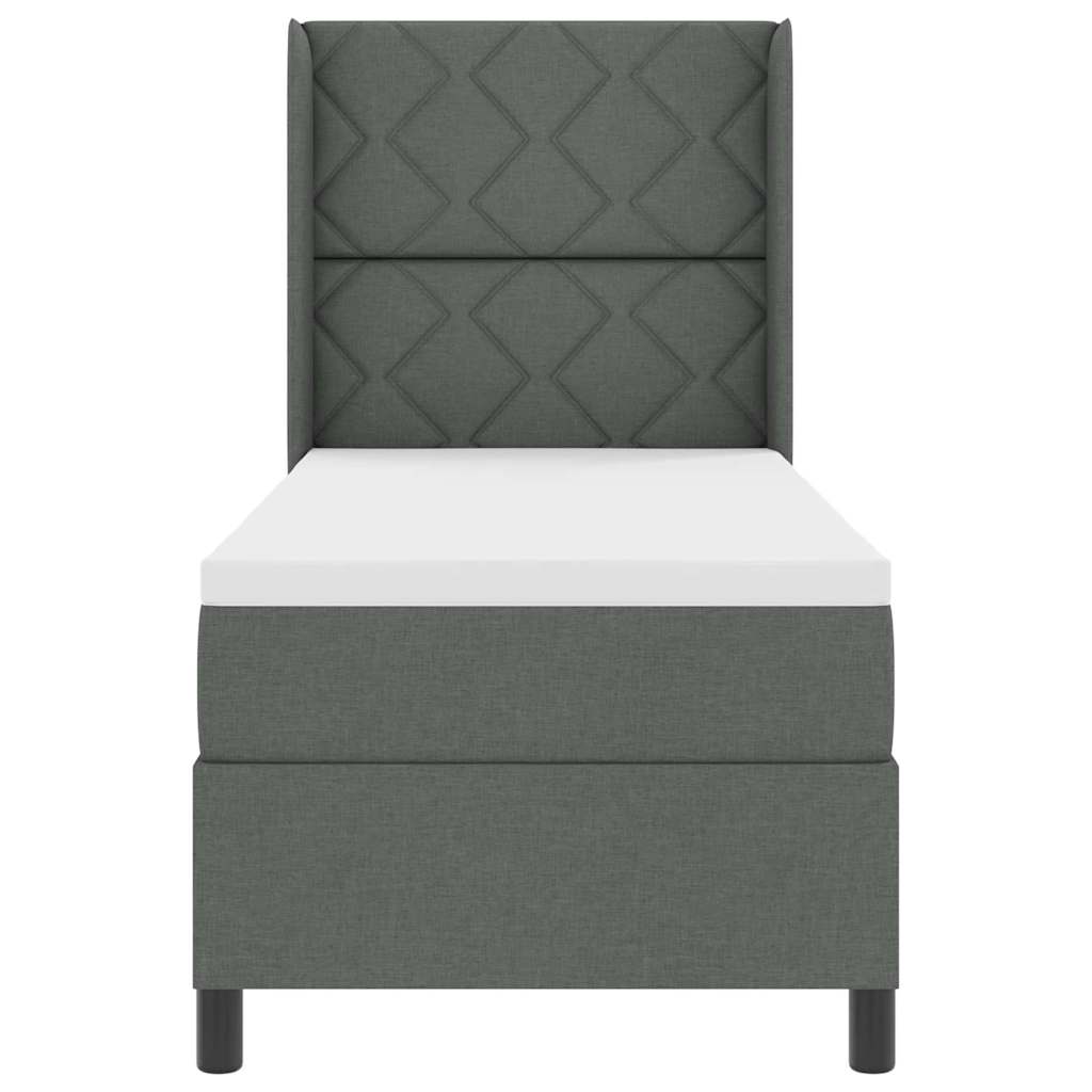 Lit à ressort LED avec tête de lit Gris foncé 90 x 190 cm tissu