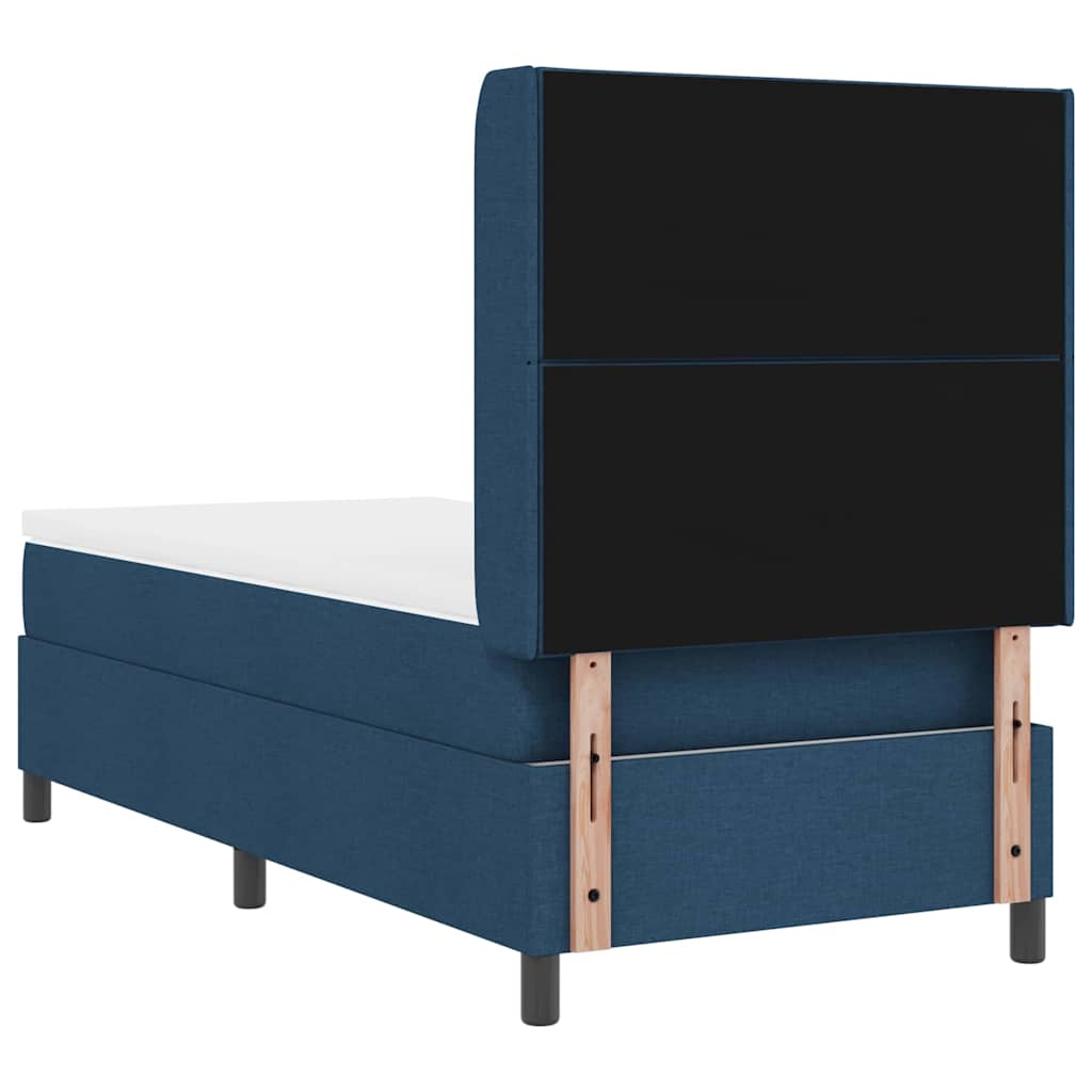 Lit à ressort LED avec tête de lit Bleu 90 x 200 cm tissu
