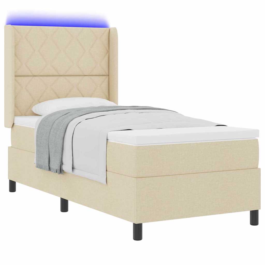 Lit à ressort LED avec tête de lit Crème 100 x 200 cm tissu - XIOS