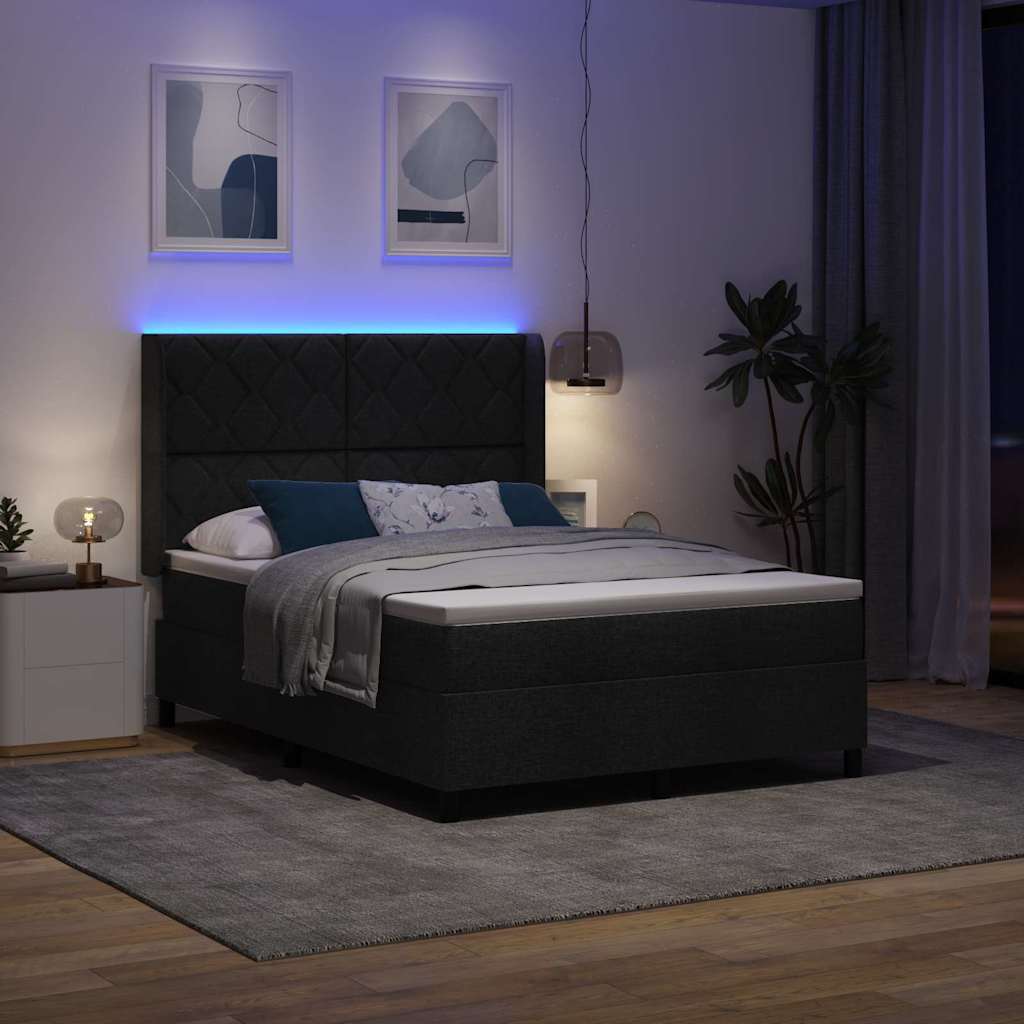 Lit à ressorts avec matelas Noir 140 x 190 cm tissu - XIOS