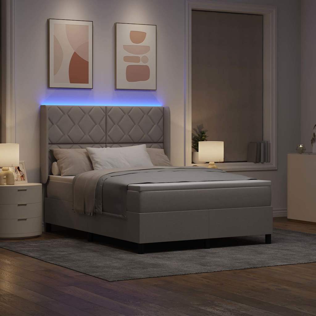 Lit à ressort LED avec tête de lit Taupe 140 x 190 cm tissu