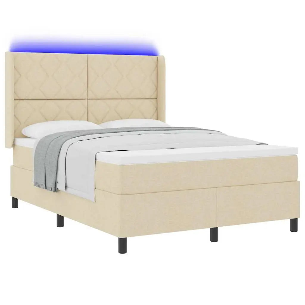 Lit à ressort LED avec tête de lit Crème 140 x 190 cm tissu - XIOS