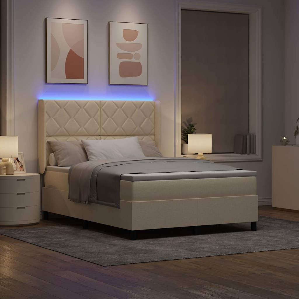 Lit à ressort LED avec matelas Crème 160 x 200 cm tissu - XIOS