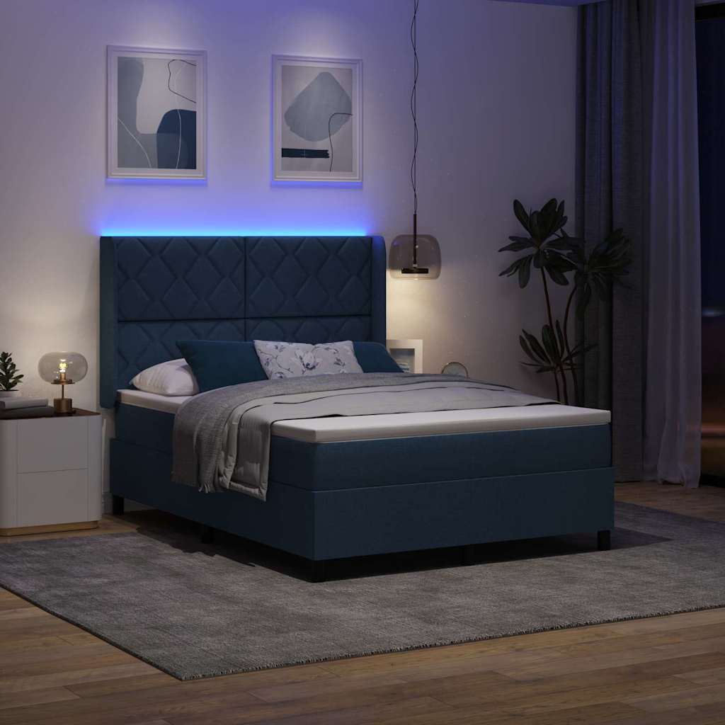 Lit à ressorts avec matelas Bleu 160 x 200 cm tissu - XIOS