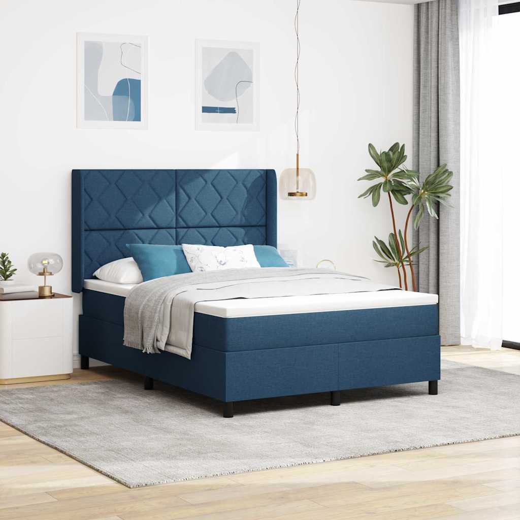 Lit à ressorts avec matelas Bleu 160 x 200 cm tissu - XIOS