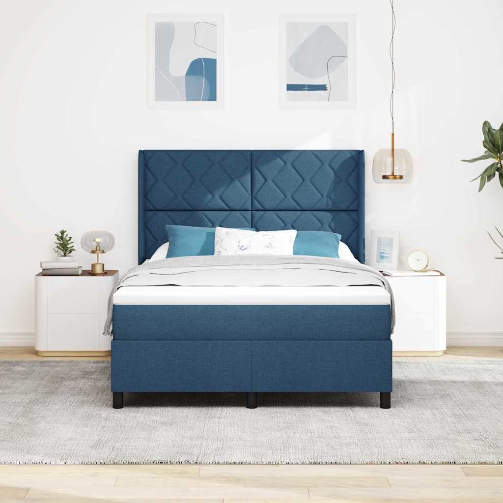 Lit à ressorts avec matelas Bleu 160 x 200 cm tissu - XIOS