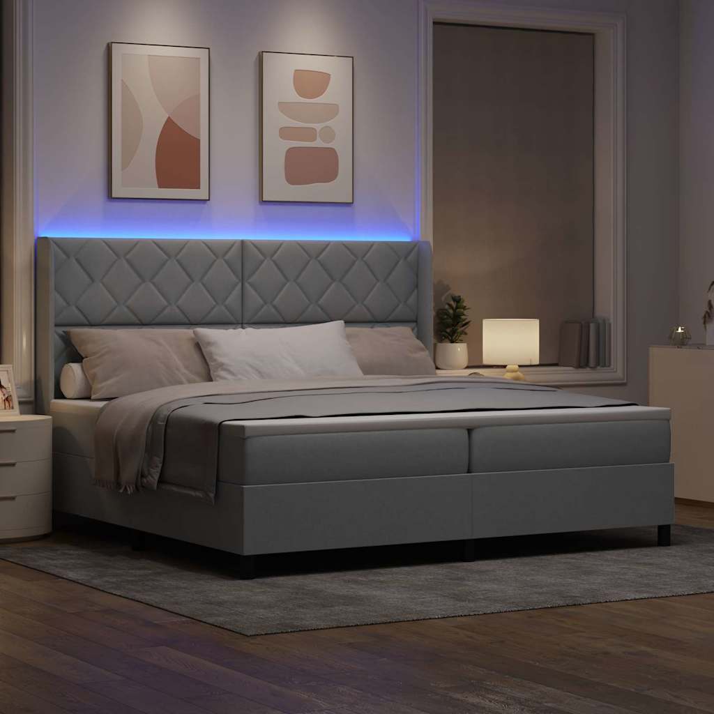 Lit à ressorts avec matelas Gris clair 200 x 200 cm tissu - XIOS