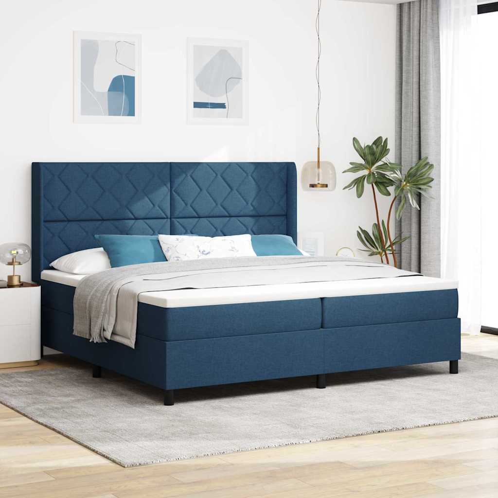 Lit à ressorts avec matelas Bleu 200 x 200 cm tissu - XIOS