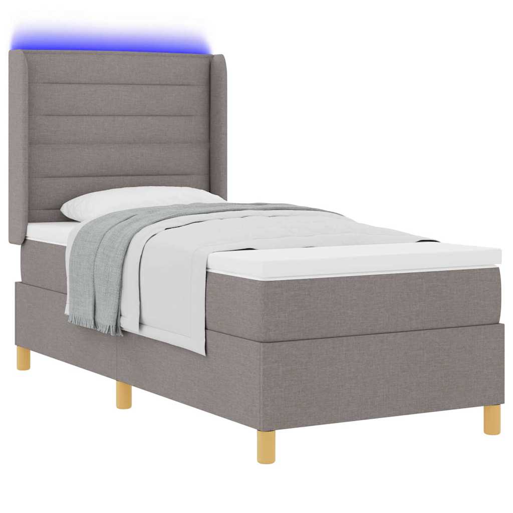 Lit à ressorts avec bandes LED Taupe 100 x 200 cm tissu
