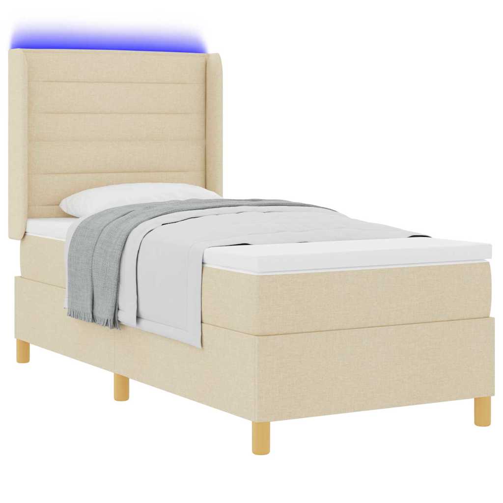 Lit à ressorts avec bandes LED Crème 100 x 200 cm tissu - XIOS