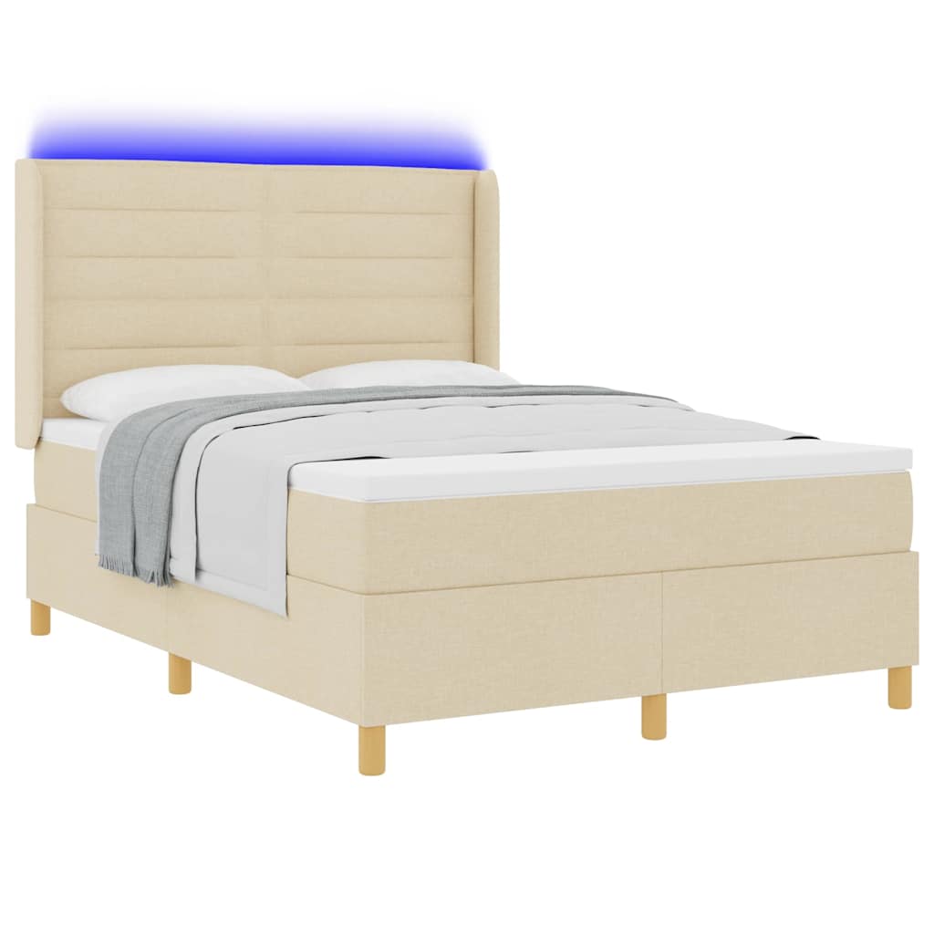 Lit à ressorts avec bandes LED Crème 140 x 190 cm tissu