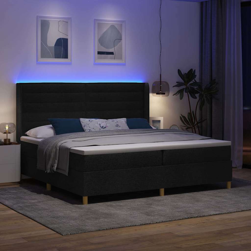 Lit à ressorts avec matelas Noir 200 x 200 cm tissu - XIOS